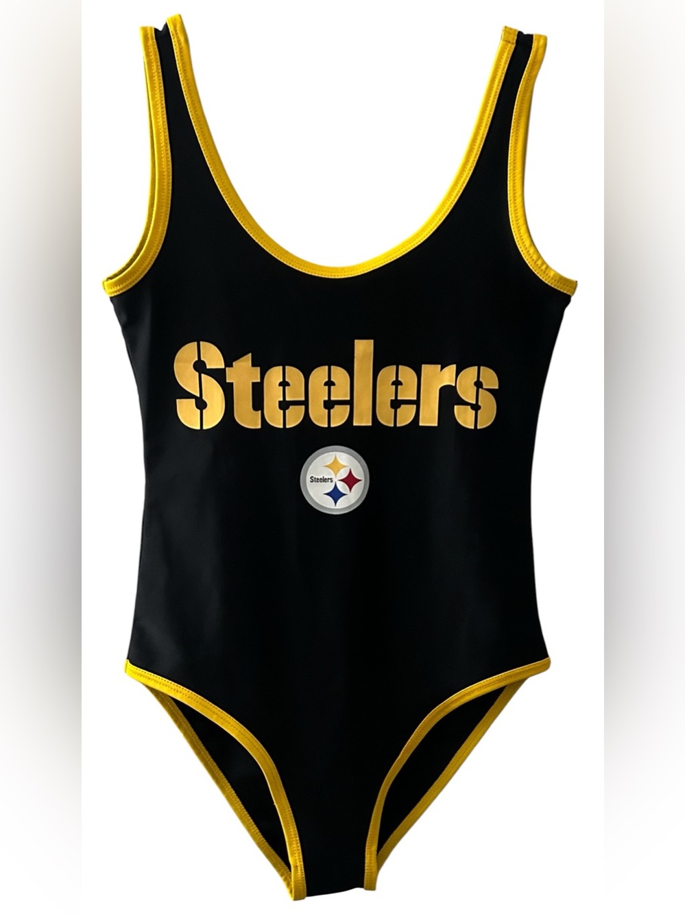 NFL Team Apparel Women’s Small Pittsburgh Steelers Black/Gold One-Piece Swimsuit
